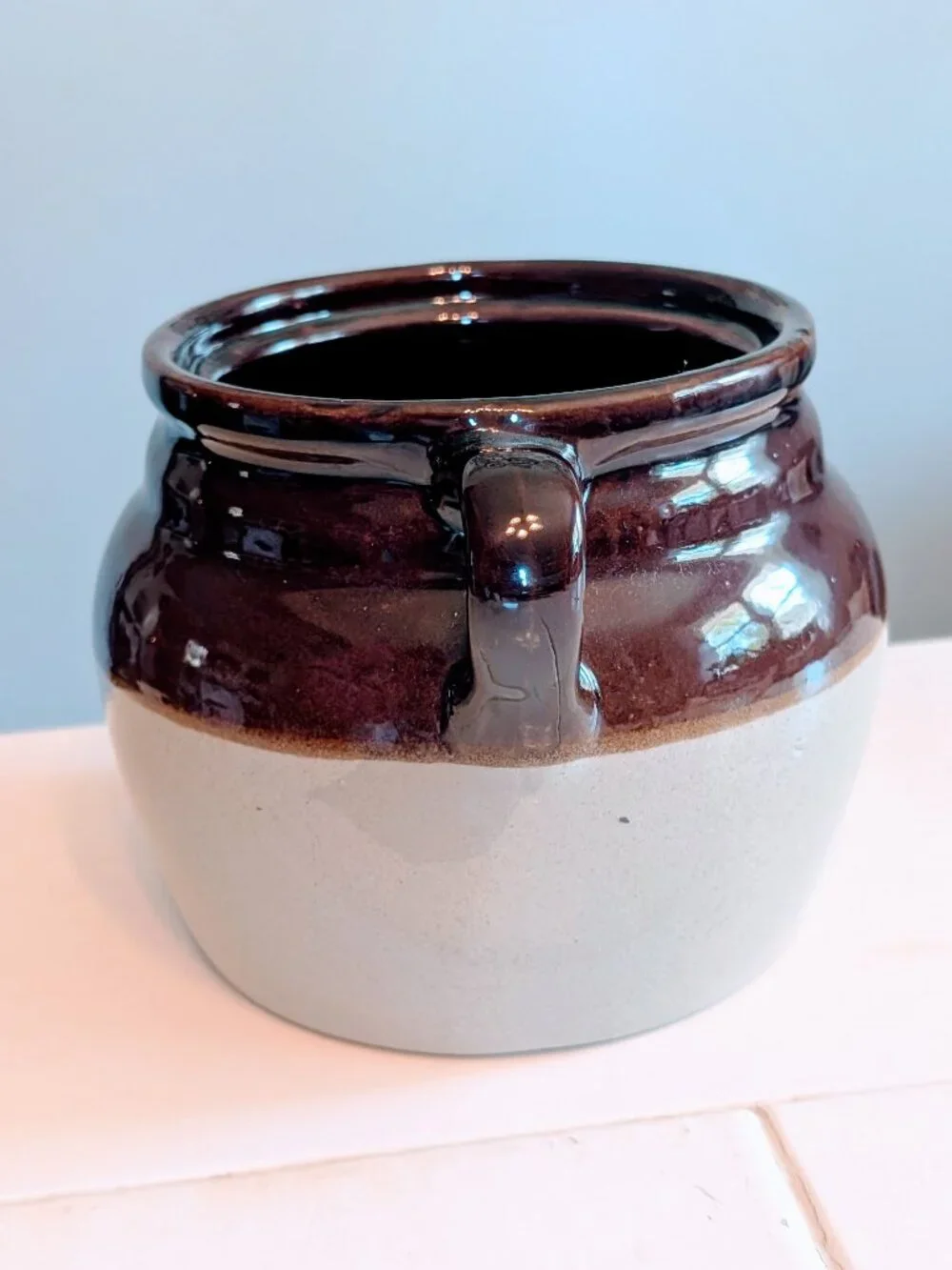 Antique Monmouth USA Stoneware Bean Pot Crock Maple Leaf 1930s 6